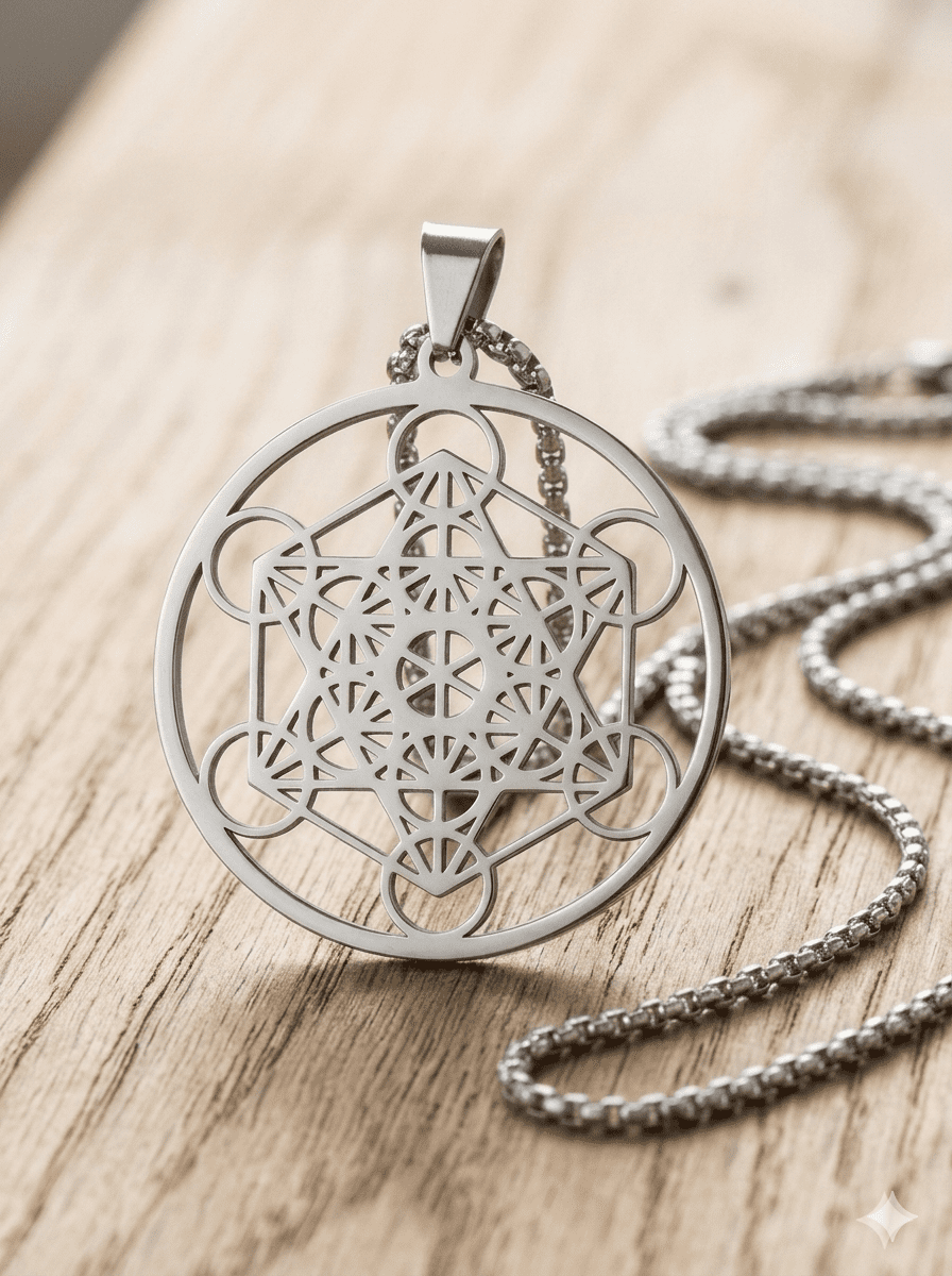 Pendentif Cube de Métatron | Acier Inox & Géométrie Sacrée